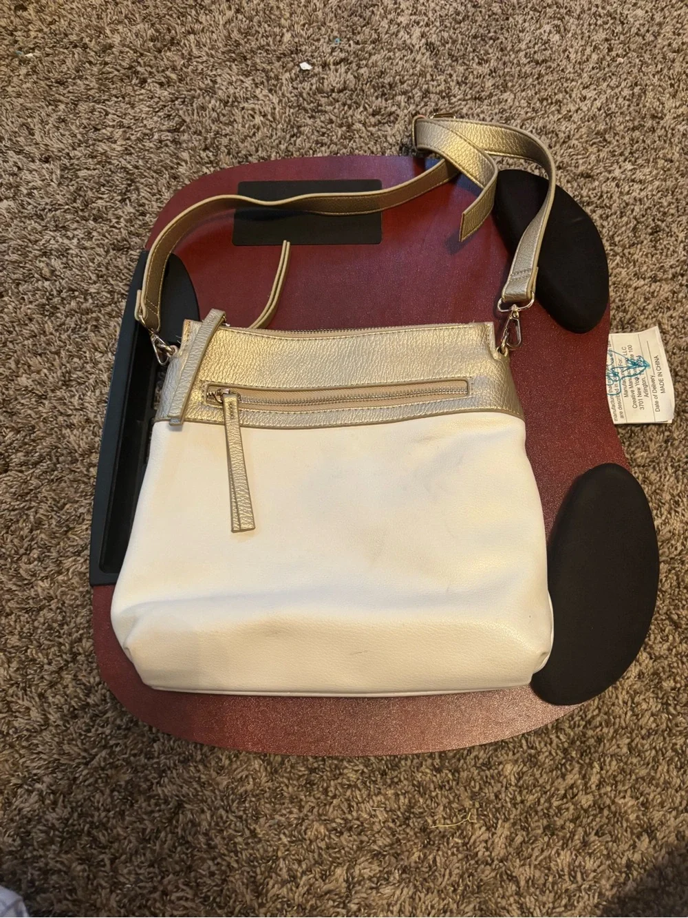 Chico's White and Gold Crossbody Bag with Front Zip